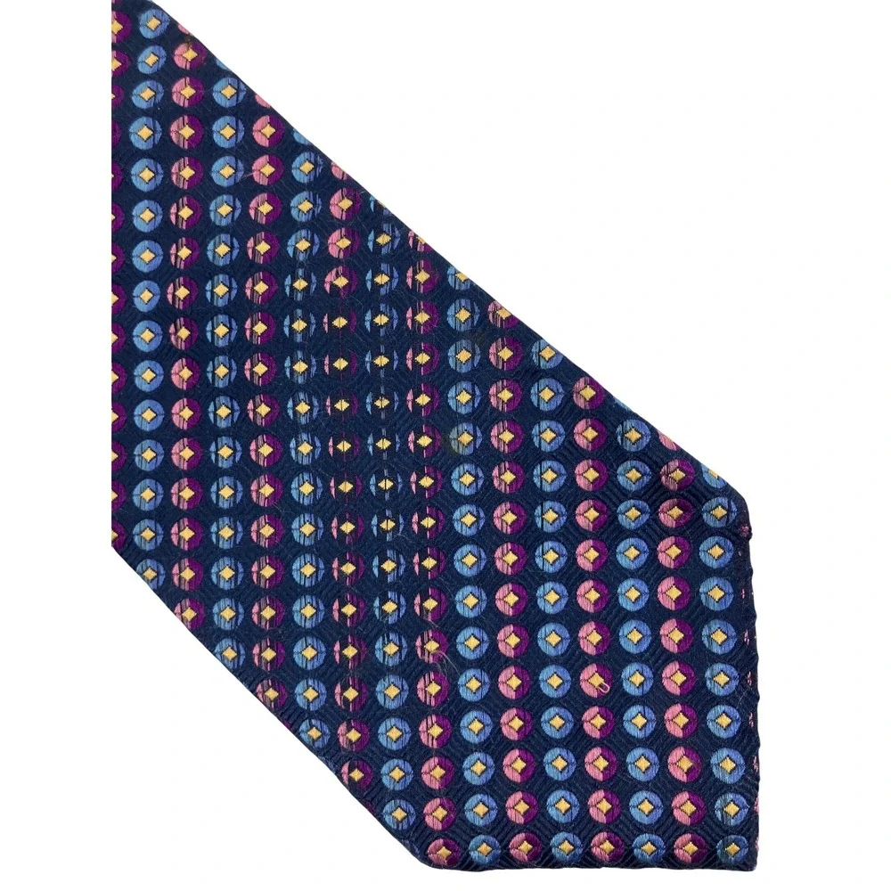 XMI Platinum Necktie Mens OS Blue Purple Silk Geometric Hand Made USA 58